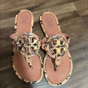 Tory Burch Brown Snake Print Sandals